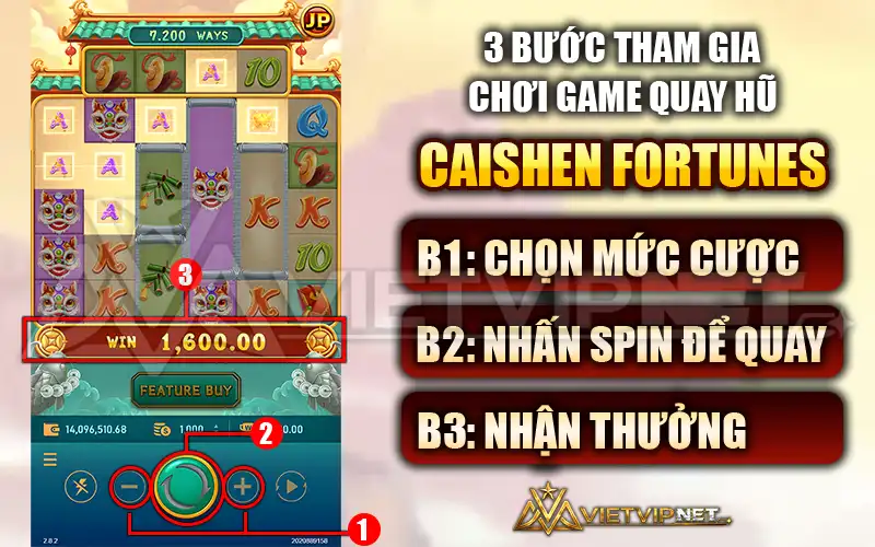 3 bước chơi game quay hũ Caishen Fortunes