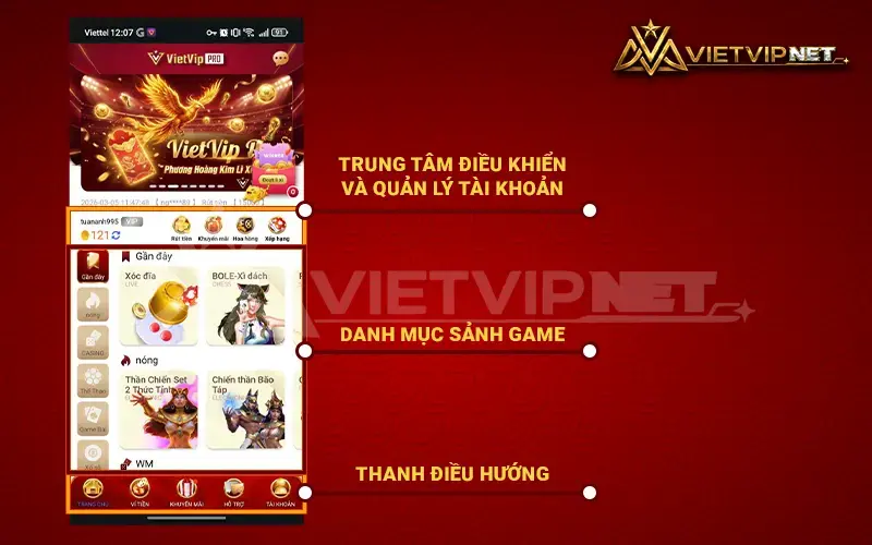 Giao diện app nhà cái Vietvip