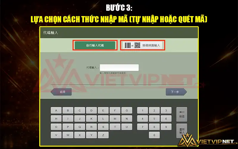 Chọn cách thức nạp tiền Vietvip