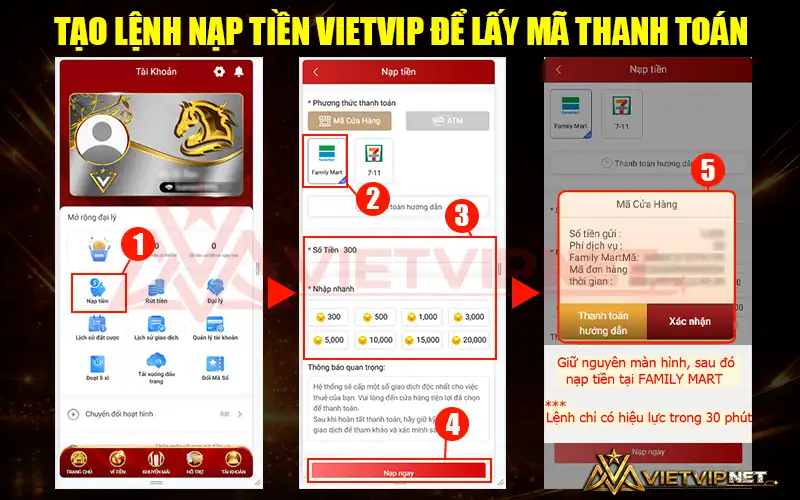 Tạo lệnh nạp tiền VietVip